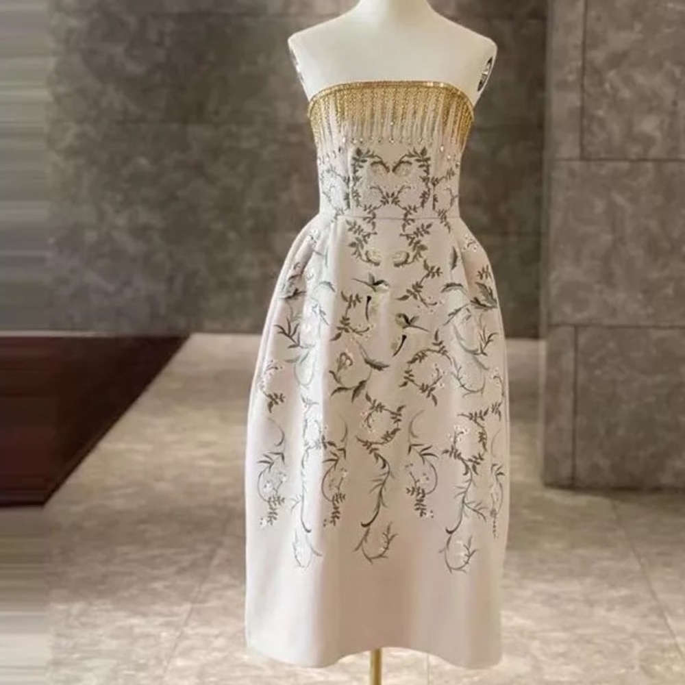 Żü Designer Botanics Runway Embroidered Top Party Midi Stitch Dress, 5⭐️Midi - Picture 6 of 13